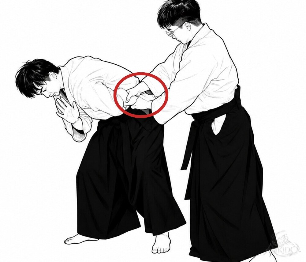 전환하며 손을 고쳐 잡는다 — 2. 곧바로 팔꿈치에서 손목으로 오른손을 옮겨 잡는다.