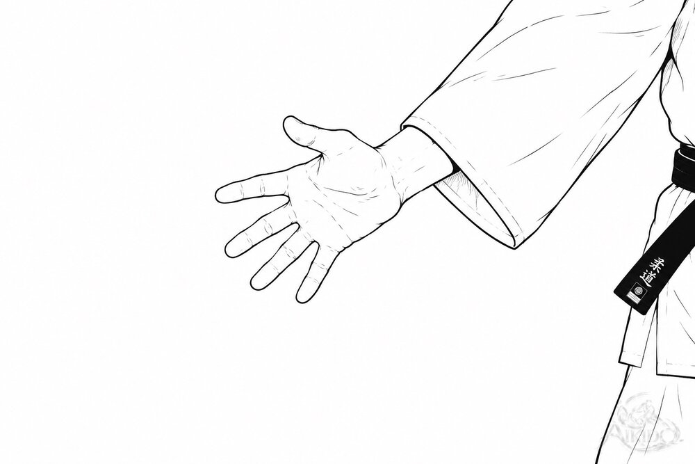 수도. 손가락을 편 손.