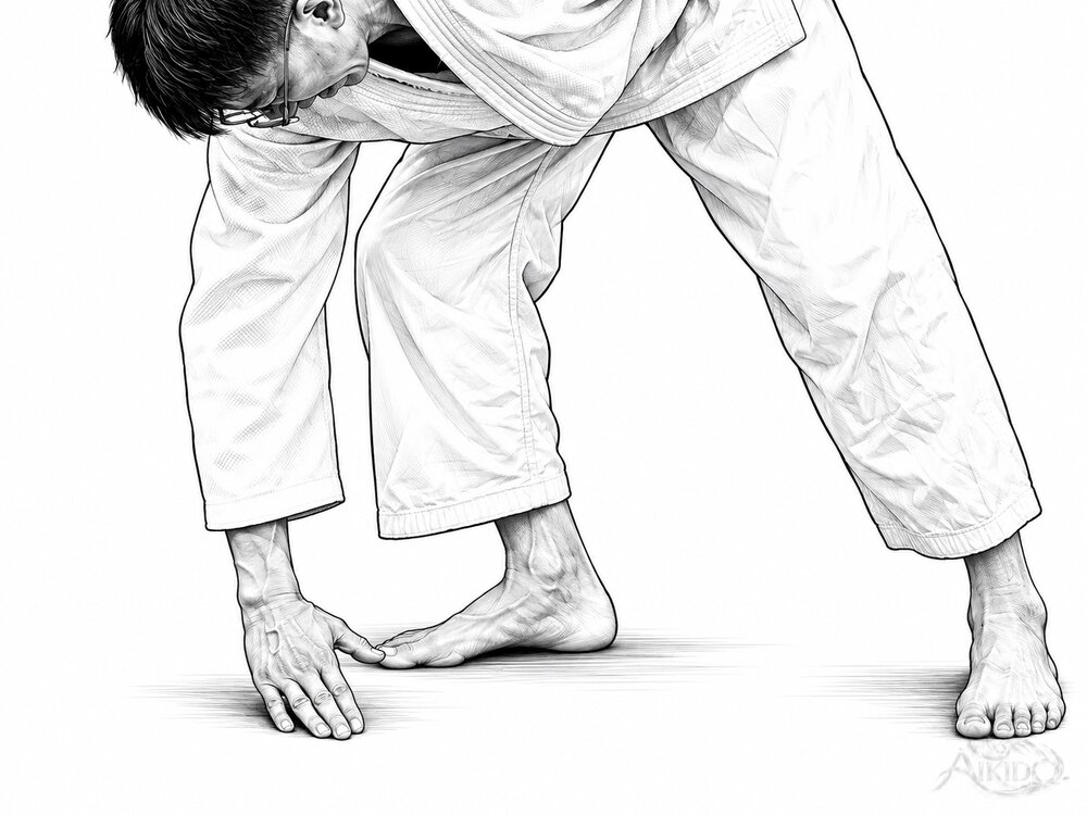 손끝부터 바닥에 닿는다.