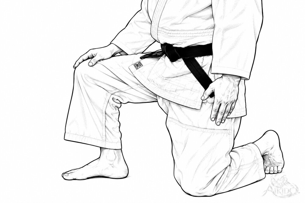 일어날 때 발은 반신 위치에. 무릎을 접음.