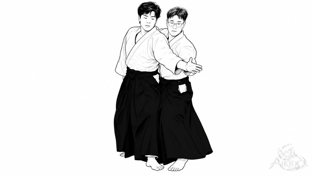 상대와의 거리감 — 알맞은 거리. 부딪치지 않게 옆으로 들어가 다음 전환으로 이어지기 쉬운 거리를 둔다.