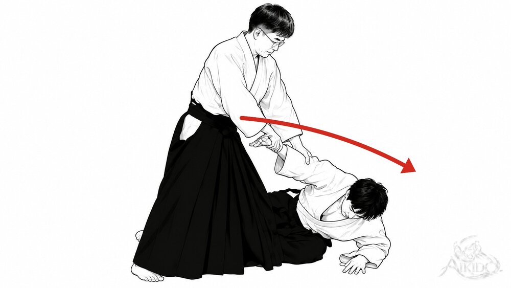 배의 힘으로 제압한다 — 2. 나아가는 힘을 그대로 실어 상대를 엎드리게 한다.