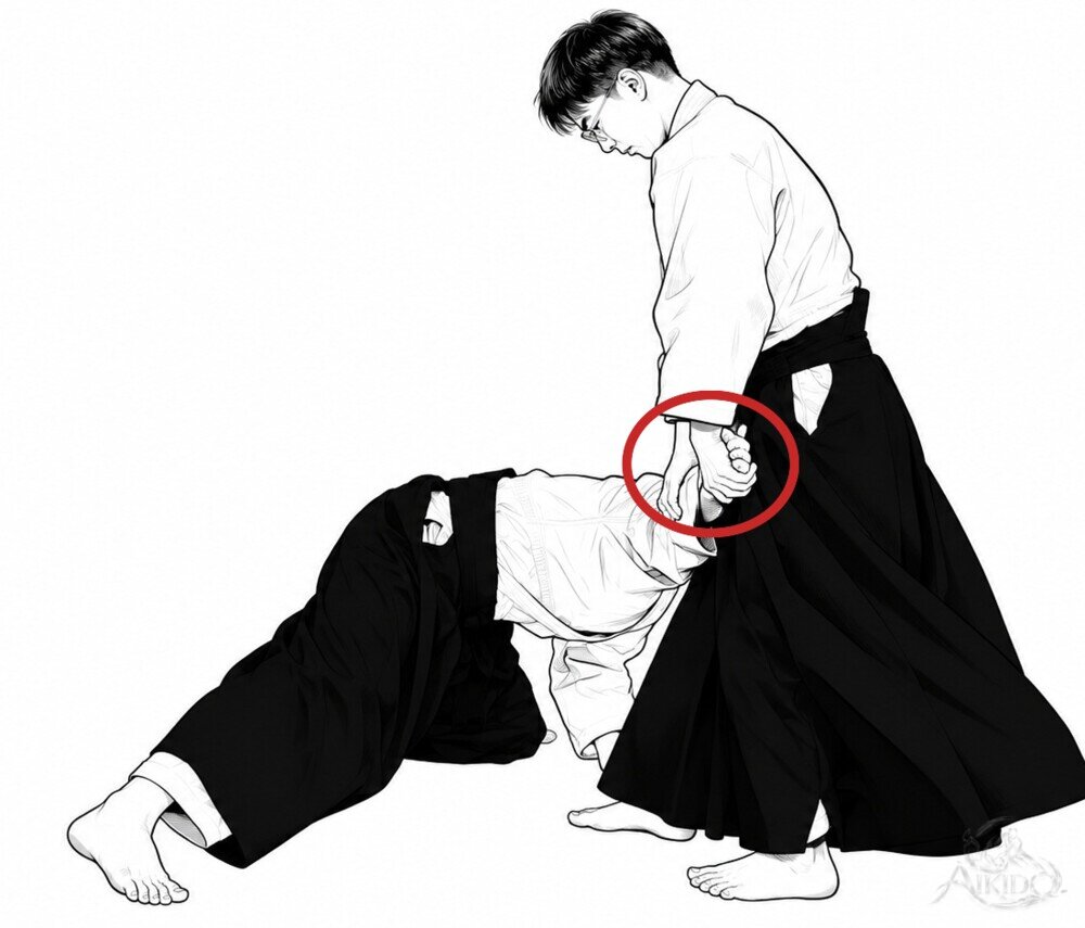 입신에서 전환을 써서 — 3. 팔꿈치를 제압해 엎드리게 한다.