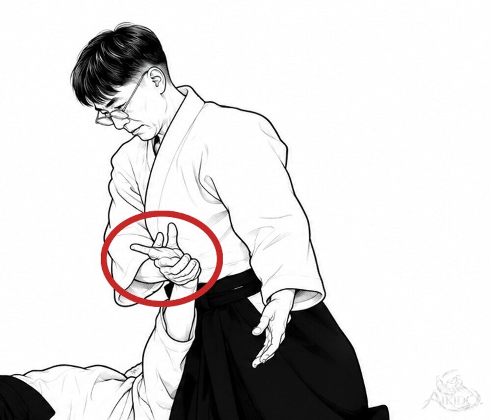 손을 다시 고쳐 잡아 제압한다 — 1. 왼손에서 오른손으로 손목을 옮겨 잡는다.