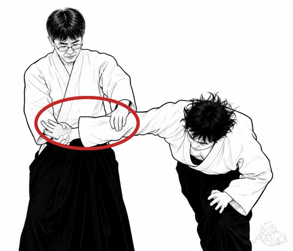 몸의 중심으로 베어 내린다 — 2. 팔꿈치를 돌리며 몸의 중심으로 베어 내린다.
